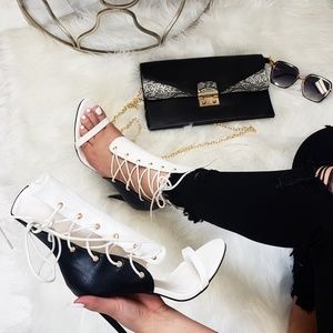 Liliana Black and White Lace-Up Heels